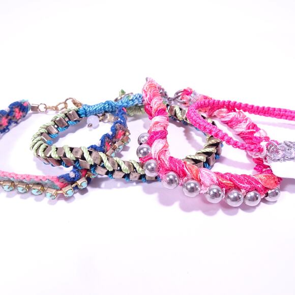 J.Crew AEO Gap Women's Rainbow Braided Crystal Stone Bracelet Set of 4 NWT 125 - Picture 4 of 9